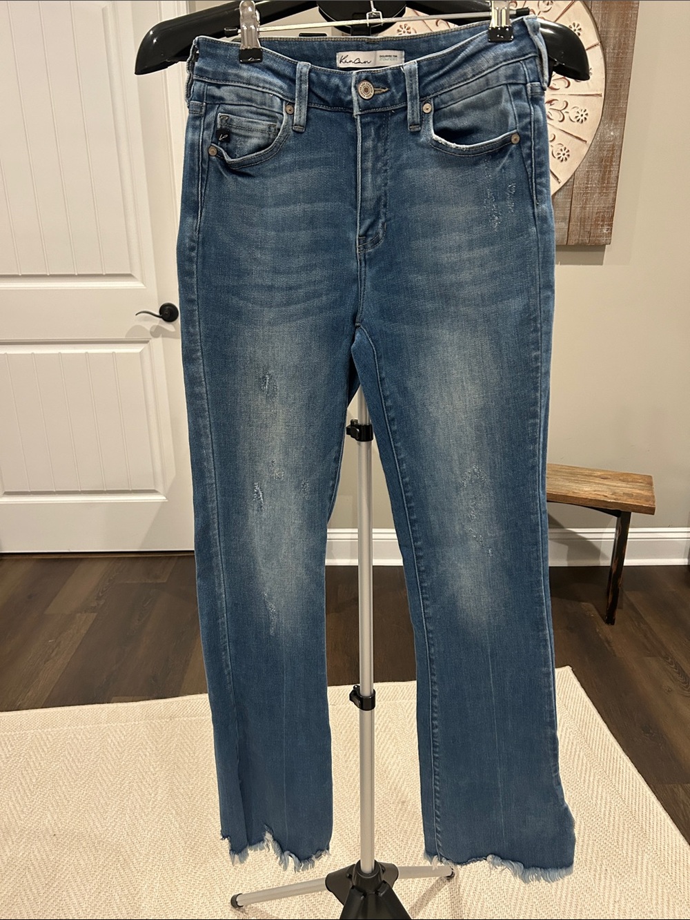 KanCan Women's Blue Boot Cut Jeans with cute side slits on the bottom edges